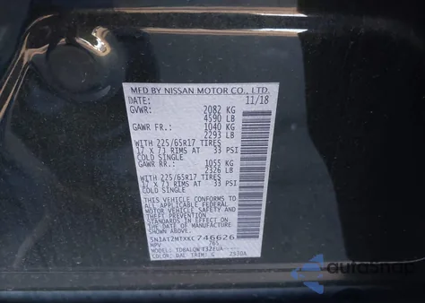 2019 Nissan Rogue Sv z USA, uszkodzony, nr VIN 5N1AT2MTXKC746626